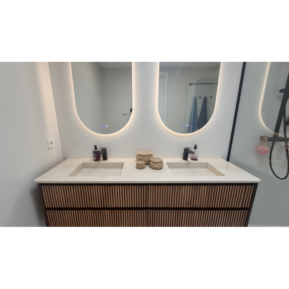 Double-bowl Bathroom Vanity Top With Sink in micromarble, 46 cm