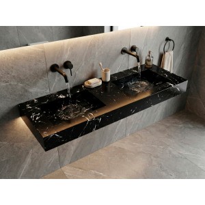 Double-bowl Bathroom Vanity Top With Sink in micromarble, 46 cm