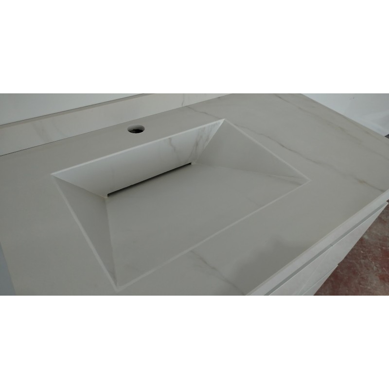 Lavabo encimera porcelánico Calacatta de 1 seno de 1 cascada y válvula oculta