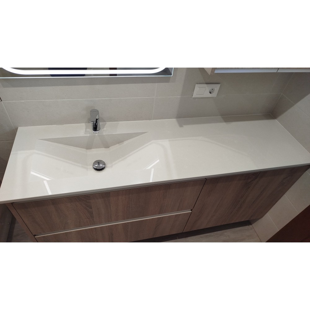 Single-bowl washbasin in double cascade micro-marble for click-clack valve